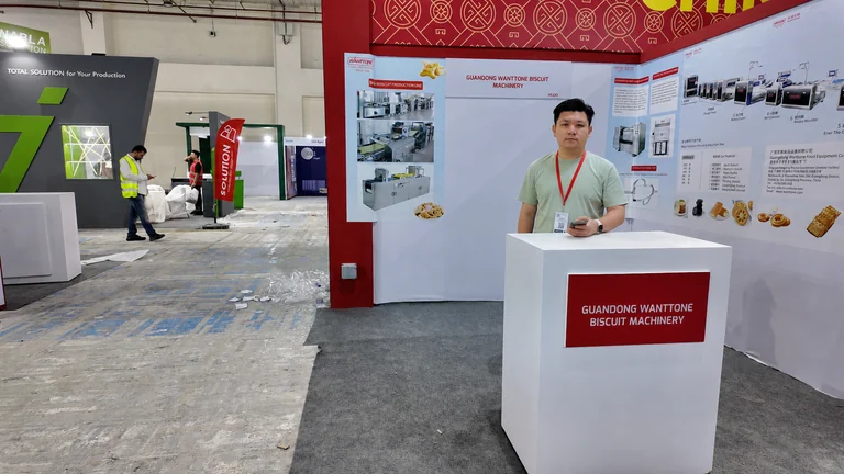 A Wanttone representative at the machinery exhibition stand in Egypt