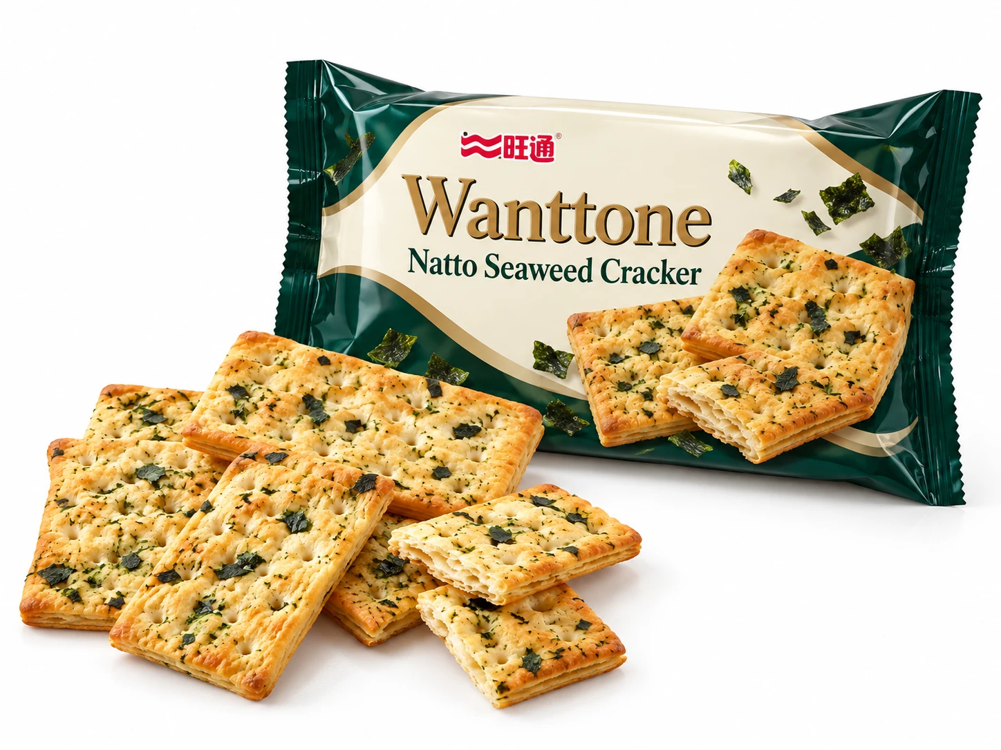 Natto Seaweed Cracker with Wanttone retail packaging