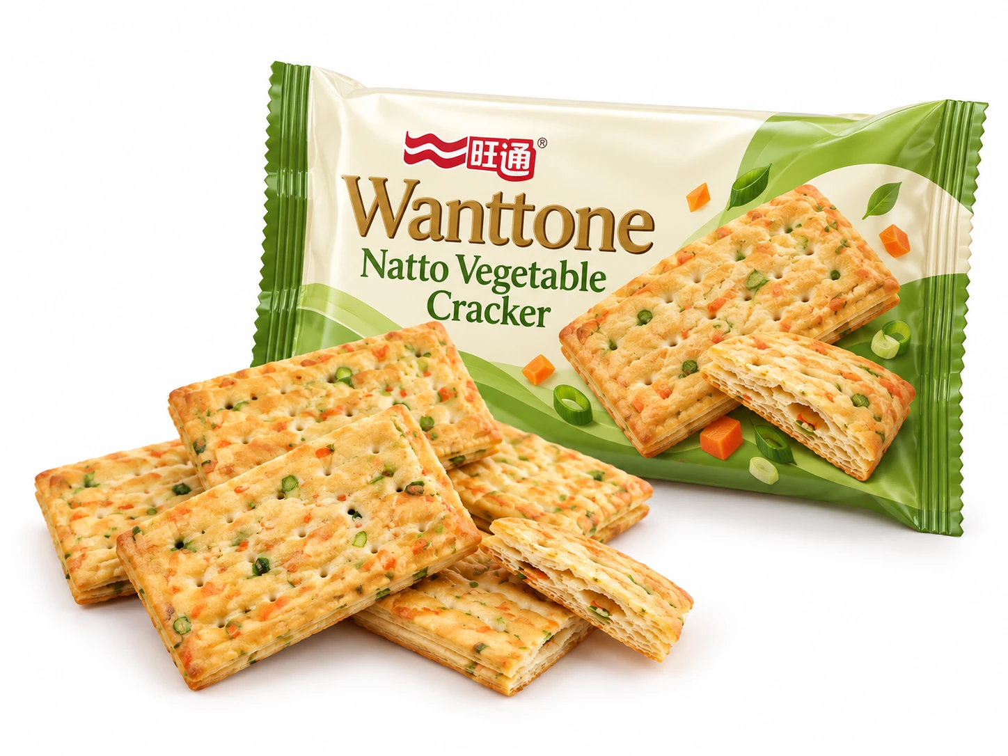Natto Vegetable Cracker with Wanttone retail packaging