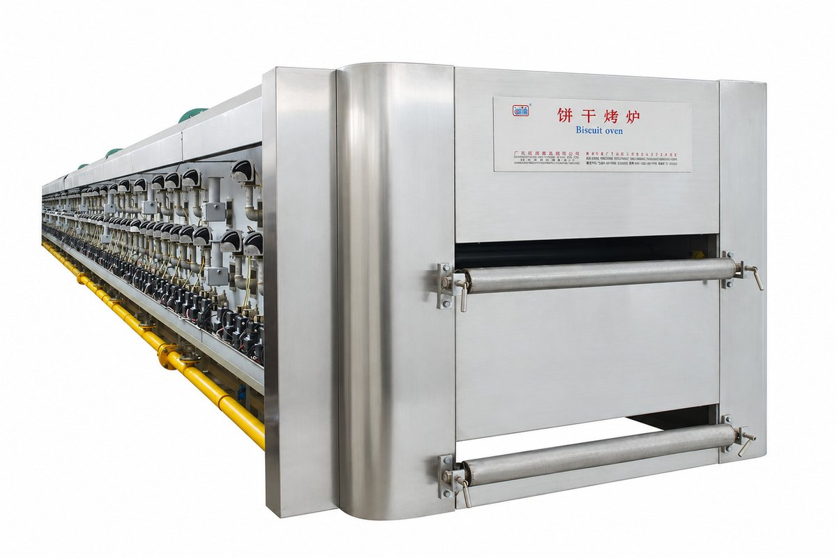 Gas tunnel oven installed in a biscuit production line