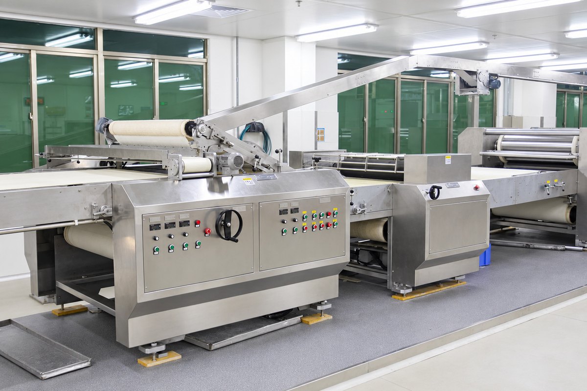Retouched original biscuit rotary cutting station and scrap-return conveyor; shared process example