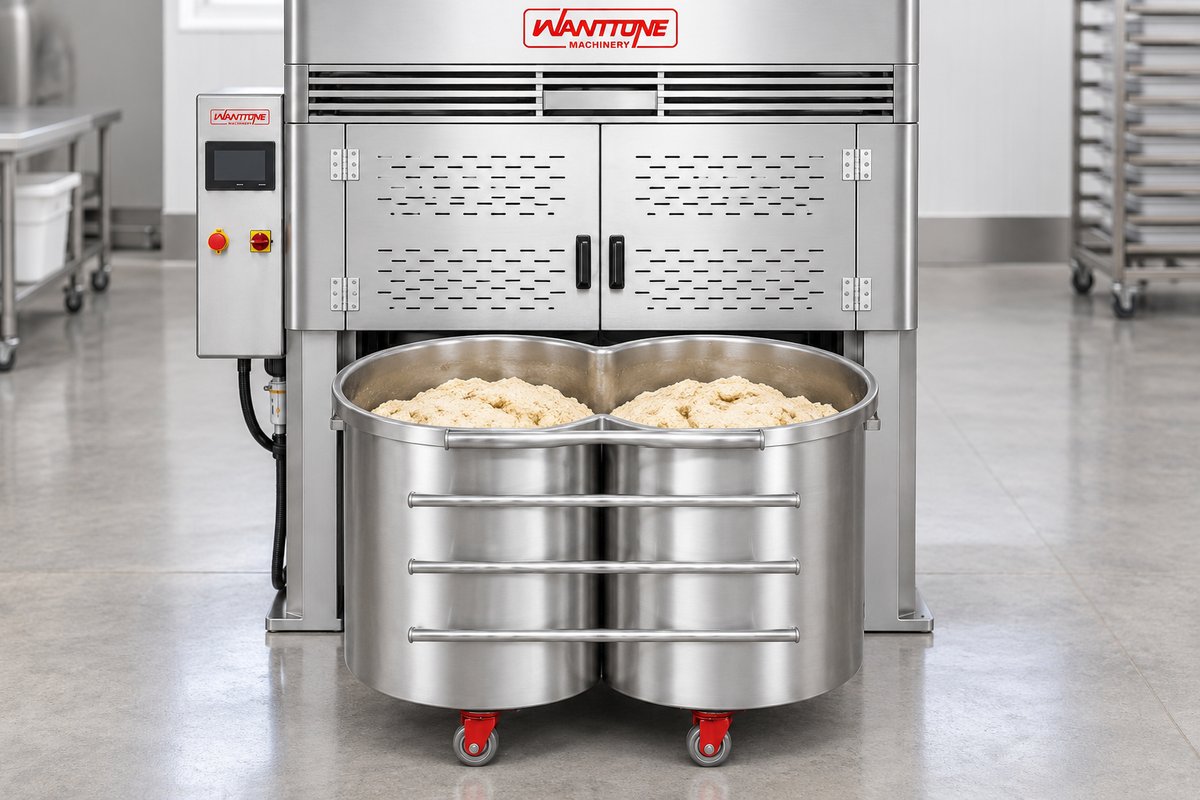 Mixed biscuit dough in the original wheeled double-lobed bowl after mixing