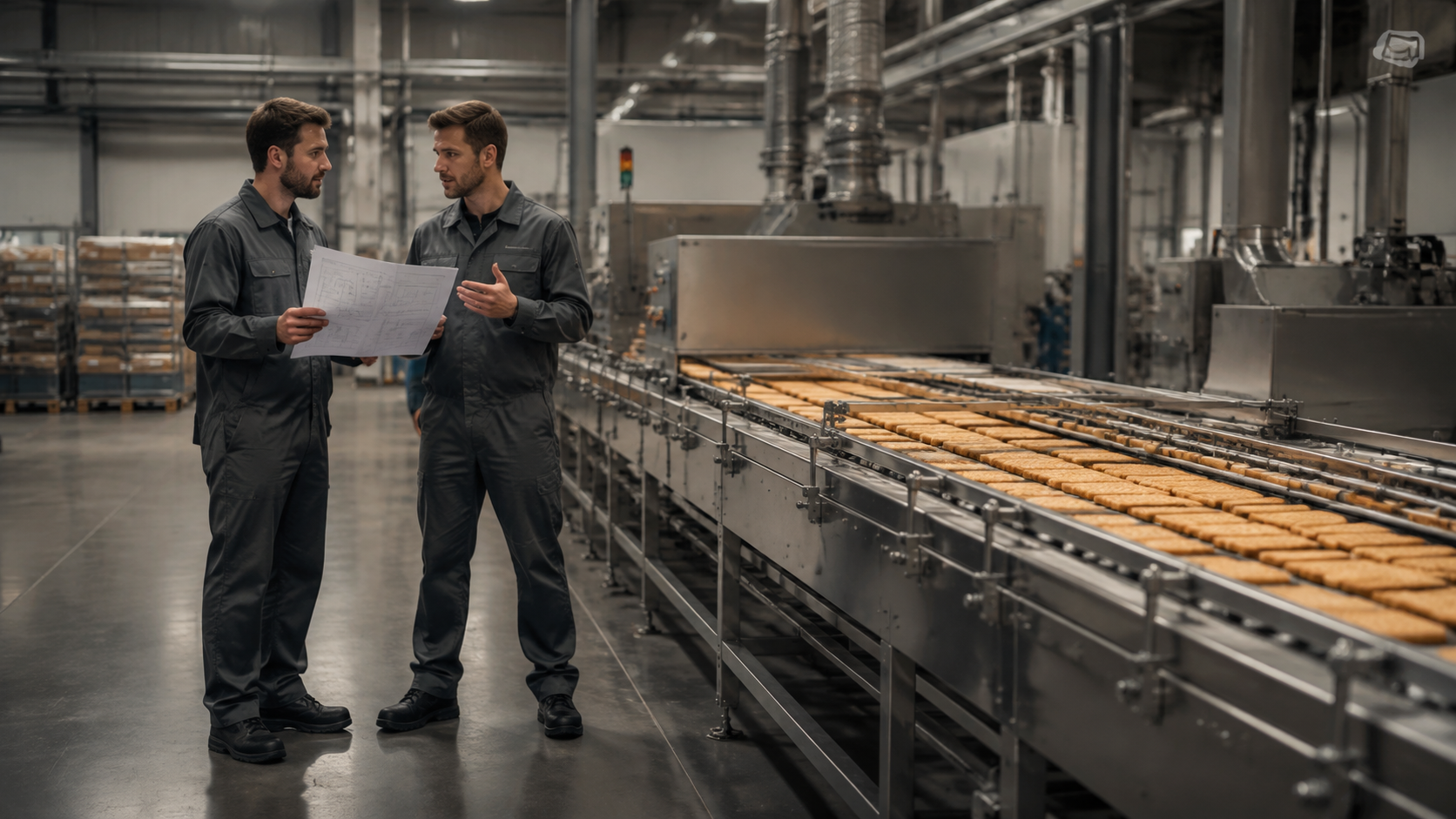 Wanttone engineers discussing a biscuit production project